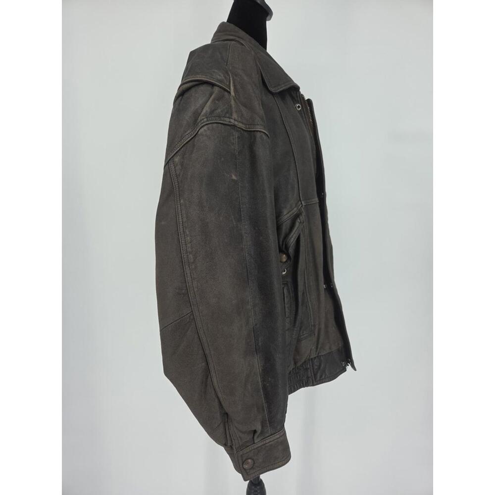 Vintage Canyon Ridge Mens Distressed Brown Leather Bomber Jacket Size 2XB 1990s - Picture 2 of 9